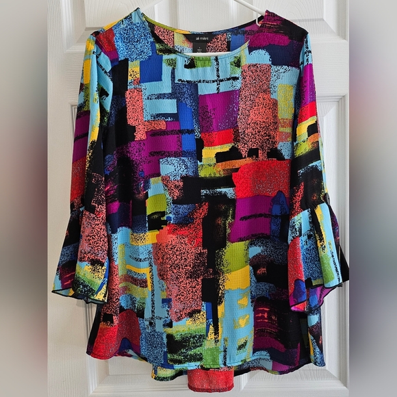 Ali Miles Tops - Ali Miles Small Tunic Top multi color bell sleeves pleated designer